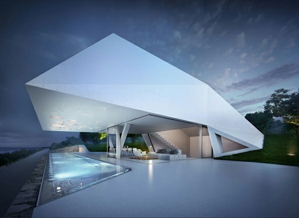 design futuriste villa moderne piscine cour