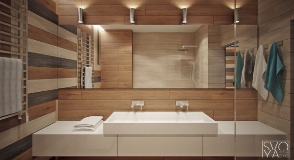 design interieur moderne salle bains turquoise bois