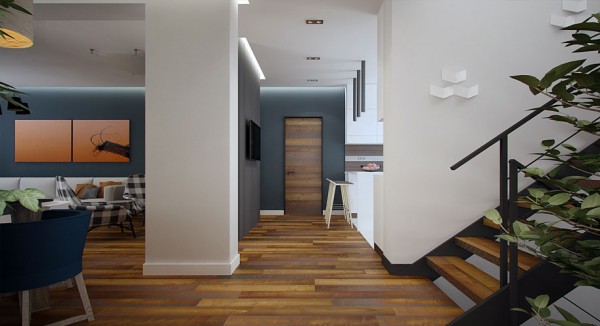 design interieur moderne sol parquet bois escalier