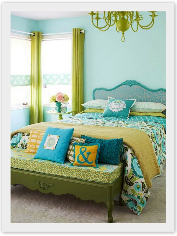 design intérieur vert et bleu chambre