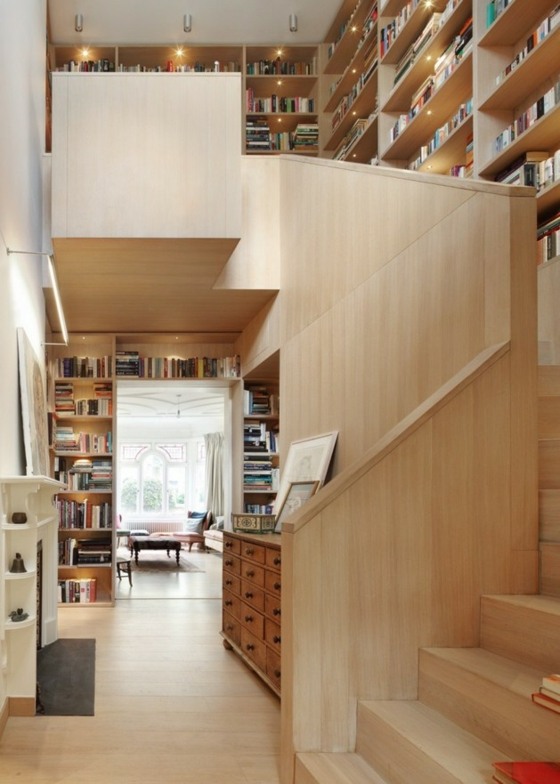 design intérieur balcon bois bibliotheque escalier
