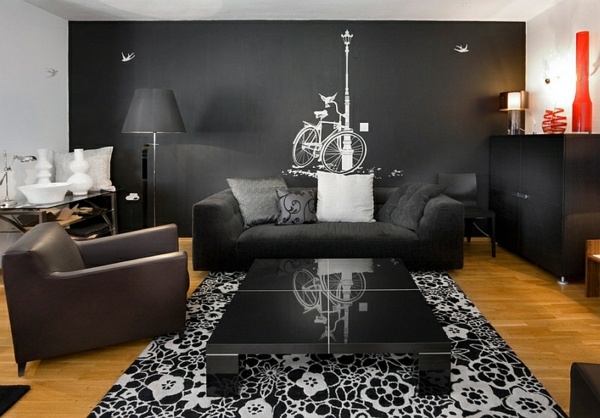 design minimalist salon mur noir deco velo