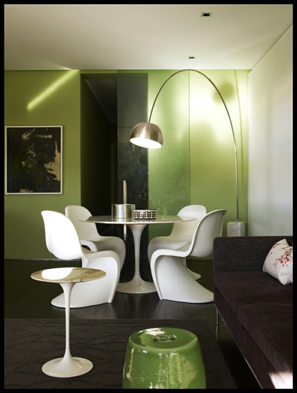 design rétro vert salle à manger chaises blanches