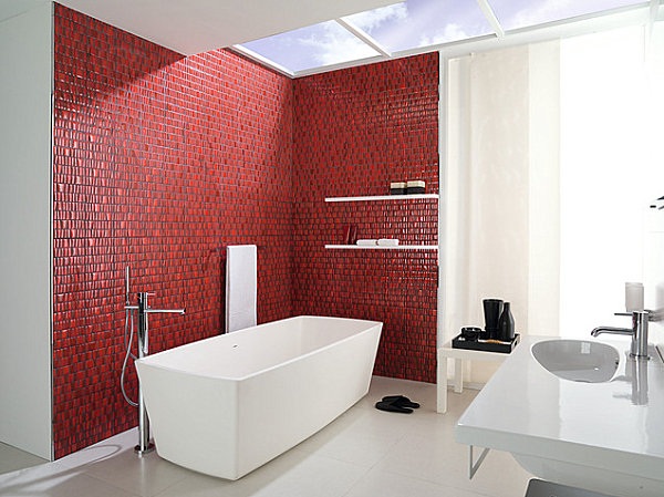 design rouge carrelage salle de bain