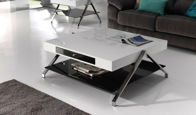 design table basse hi tech salon classique noir blanc