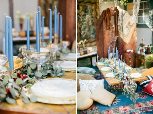 detail table mariage bougies blues