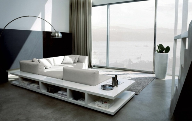 divan canape dangle moderne luxe lampadaire blanc paysage baie