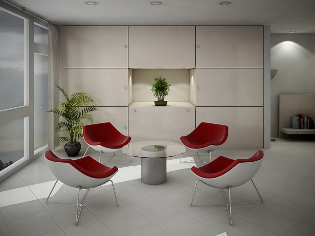 double-table-basse-en-verre-forme-ronde-chaises-blanc-rouge