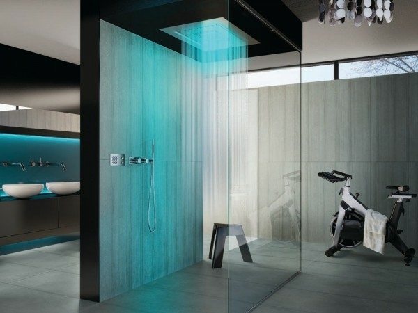  salle de bain italienne douche cabine illuminee LED colores
