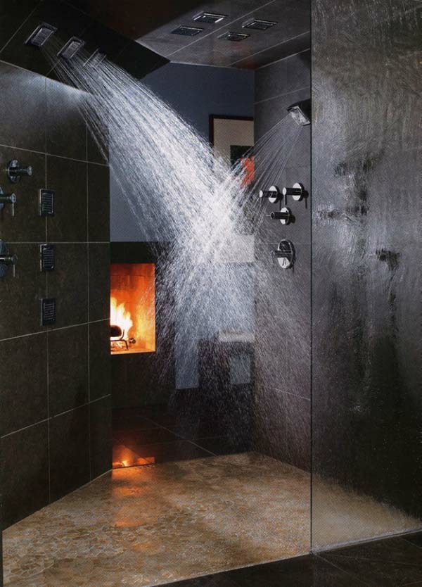 douche cabine ultra tendance avec cheminée