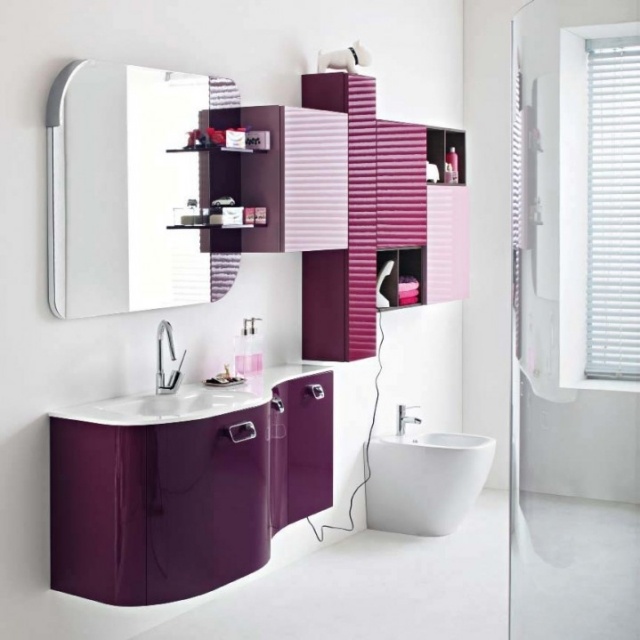 déco-salle-bains-mobilier-couleurs-meuble-vasque-armoires-toilette-lilas déco salle de bains