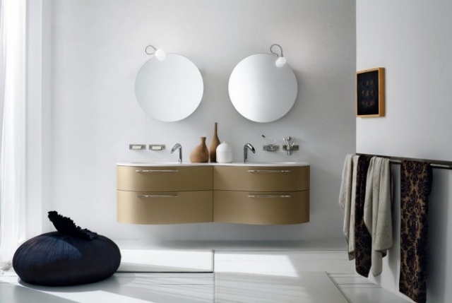 déco-salle-bains-mobilier-couleurs-meuble-vasque-beige-miroirs-ronds déco salle de bains