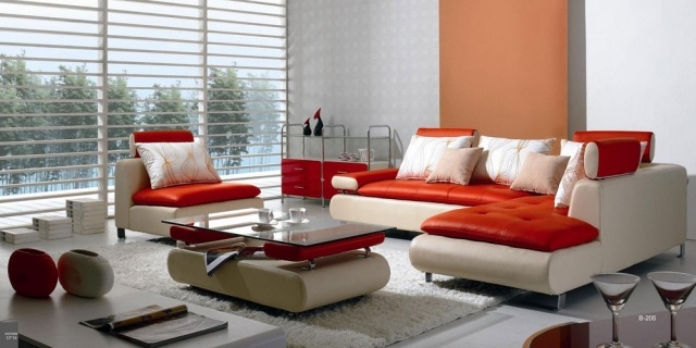 déco-salon-couleur-rouge-idée-originale-canapé-table-rectangulaire-verre