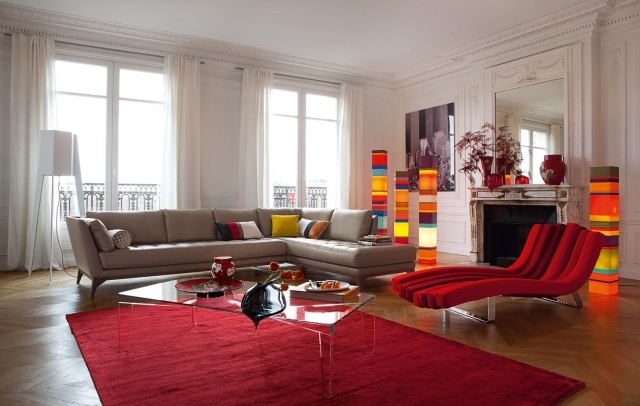 déco-salon-couleur-rouge-idée-originale-tapis-rectangulaire