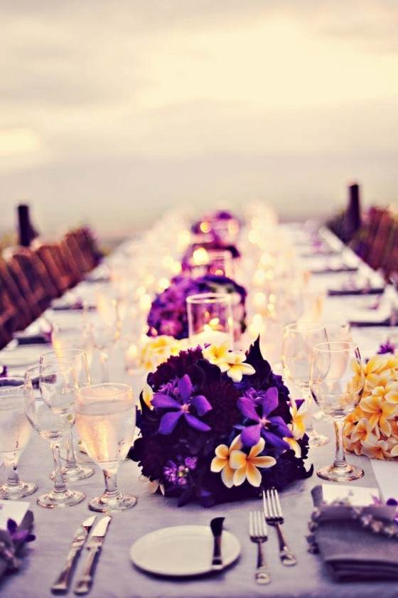 déco table exterieur reception fleur violet