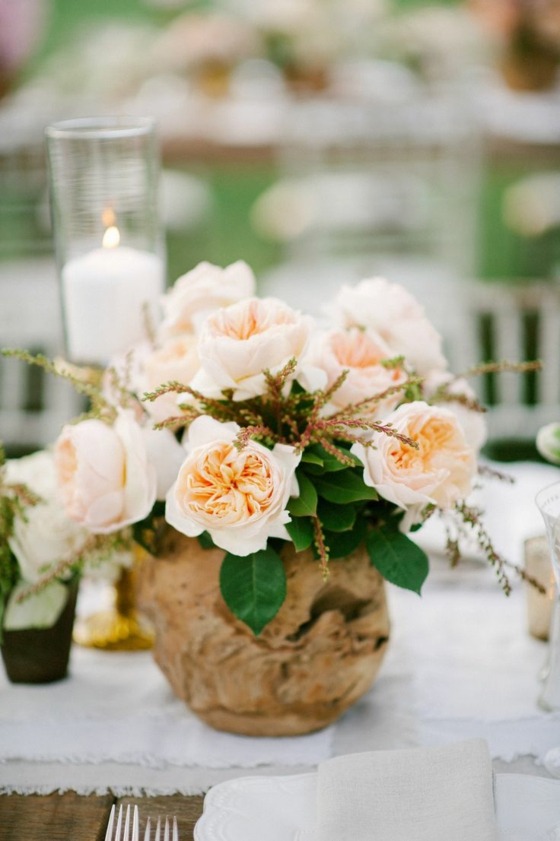 déco table fleur gardenia rose bois