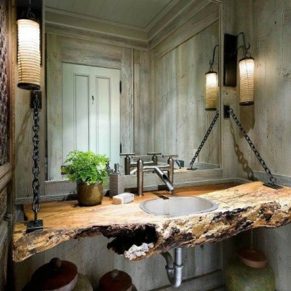 décoration salle de bain en bois lavabo