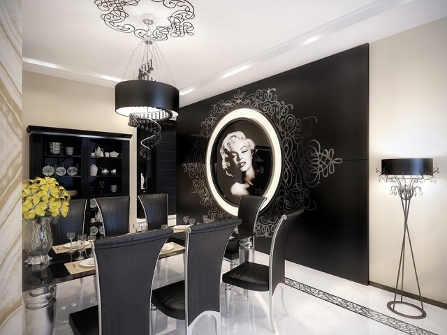 décoration-salle-à-manger-Marilyn-Monroe-papier-peint-table-rectangulaire-chaises