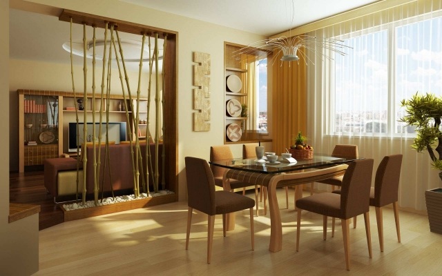 décoration-salle-à-manger-table-rectangulaire-chaises-marrons