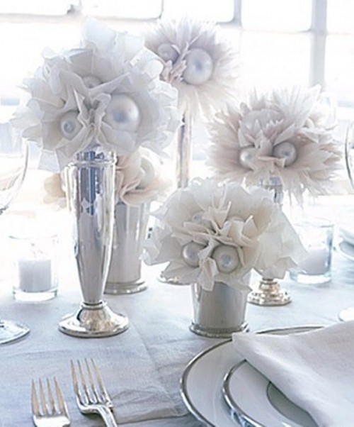 décoration table mariage hiver bouquet blanc botte bulle