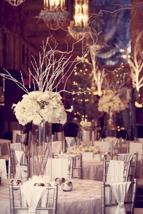 décoration table mariage hiver branche bouquet gerbe table