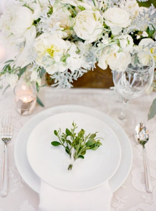 décoration table mariage hiver branche olive fleur