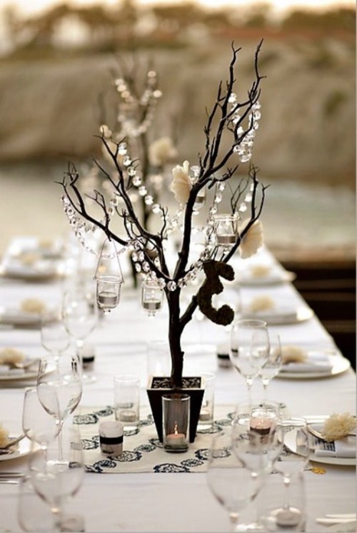 décoration table mariage hiver branches bilees cristal