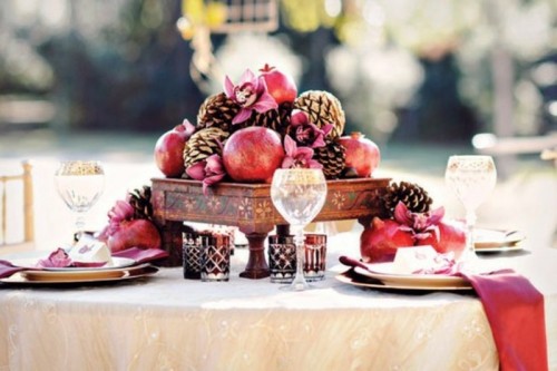 décoration table mariage hiver grenade rouge fruits