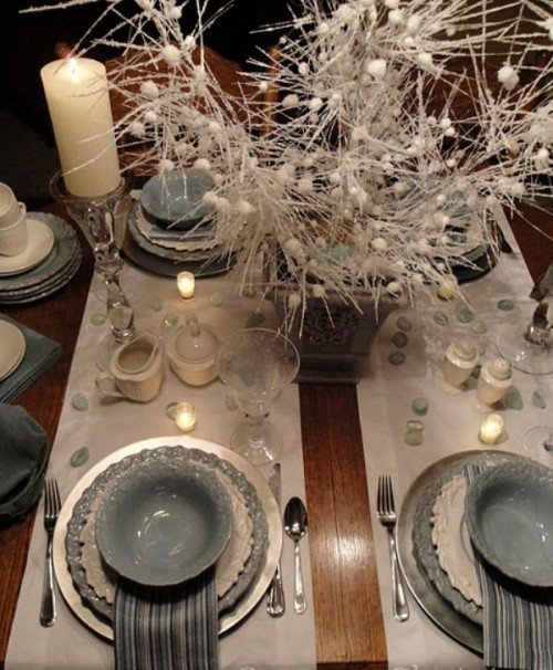 décoration table mariage hiver pastel gris bougie