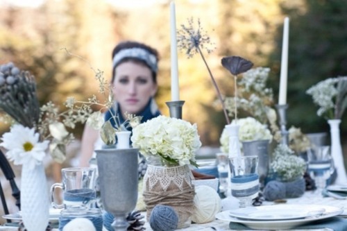 décoration table mariage hiver poterie gobelets verres