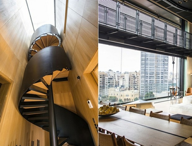 escalier design en colimaçon acier balcon pont style industriel