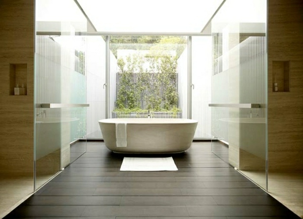 ouverte salle de bains blanc baignoire symétrie pureté espace 