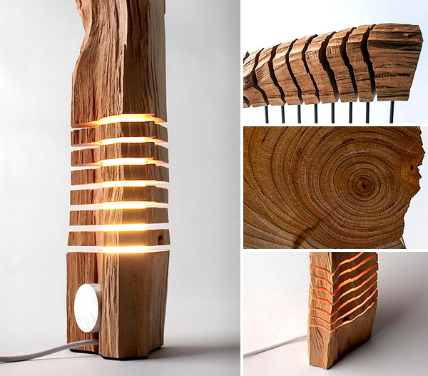 exemple lampe sculpture bois collection Split Grain