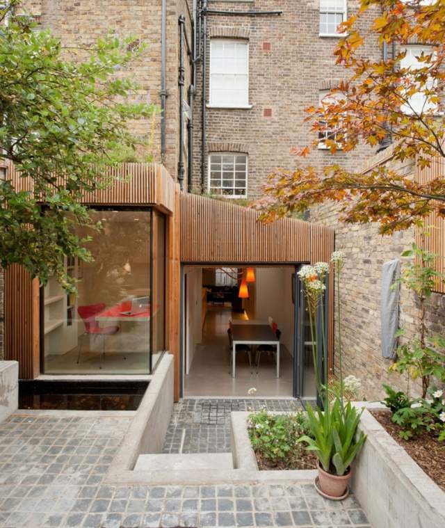 extension bois avec jardin terrasse