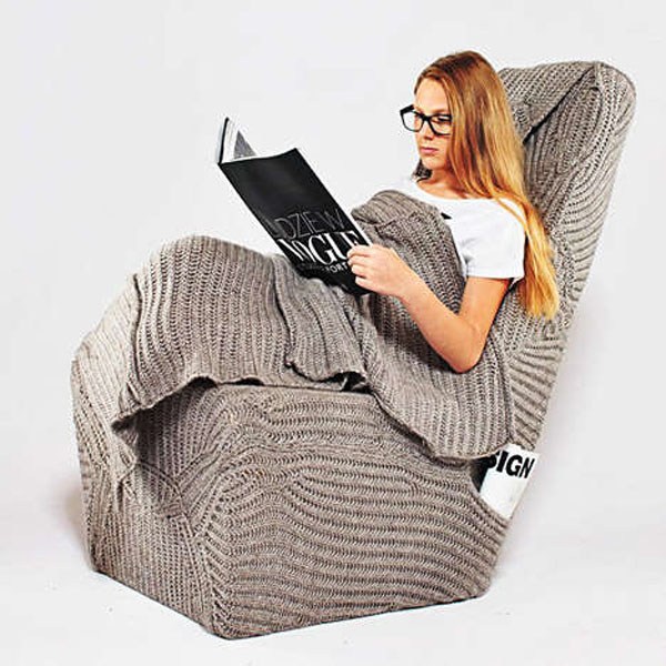 fauteuil confort design tricot gris