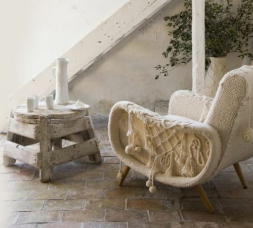 mobilier tricoté fauteuil couverture tricote decor rustique