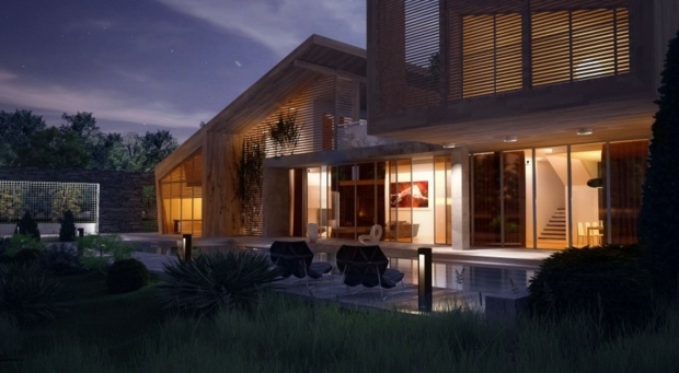 façade bois design contemporain terrasse avec piscine