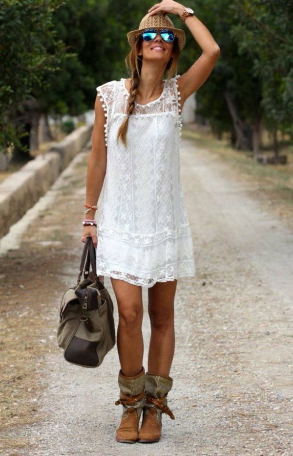 femme mode robe courte blanche tunique dentelle