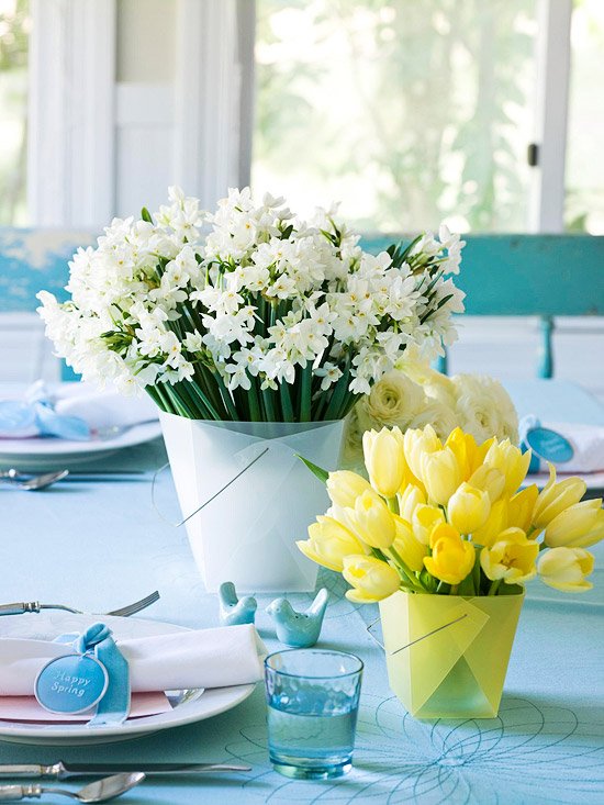 fleurs jaunes blanches table décoration