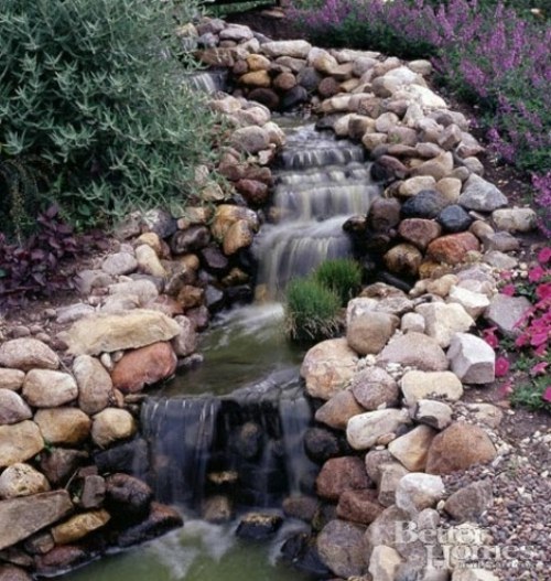 fontaine jardin cascade ruisseau caillou pierre