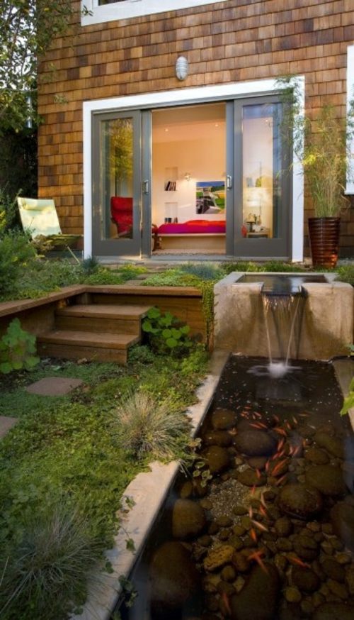 fontaine jardin chambre acces terrasse bassin poisson rouge