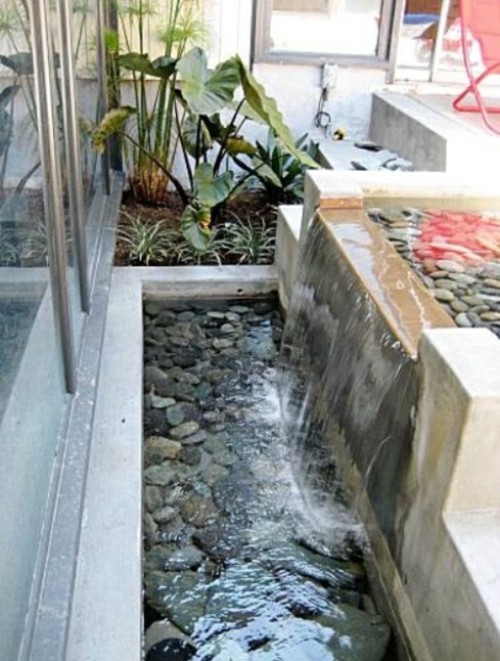fontaine jardin lame eau deversant bassin rectangle