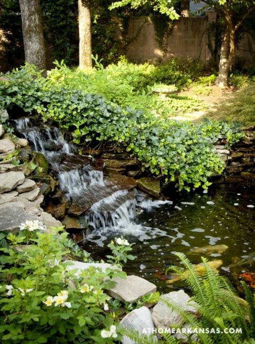 fontaine jardin ruisseau lierre verdure eau