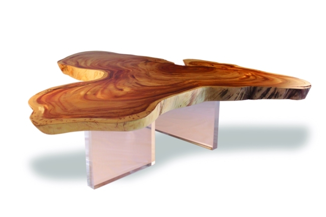 forme fluide table basse acrylique bois