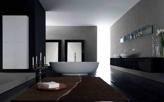 Double armoire grande conception en noir et blanc simple style salle de bains