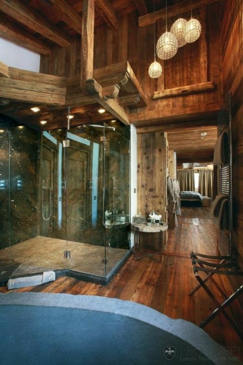 grande salle bain bois cabine verre