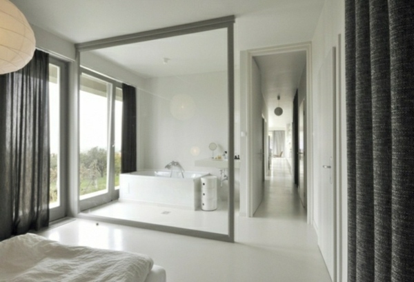 gris futuriste blanc mur verre simpliste bains ouvert