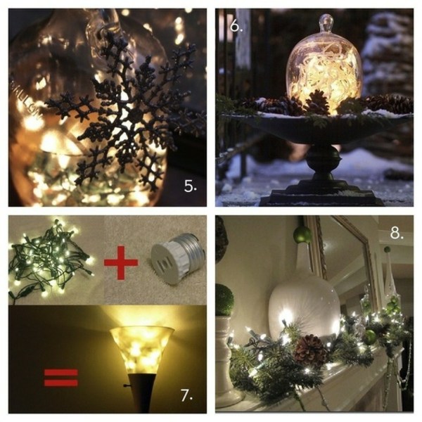 guirlandes-lumineuses-Noël-arrangements-lanterne-DIY-branches-pin guirlandes lumineuses de Noël