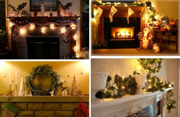 guirlandes-lumineuses-Noël-manteau-cheminée-chaussettes-couronne-boules guirlandes lumineuses de Noël