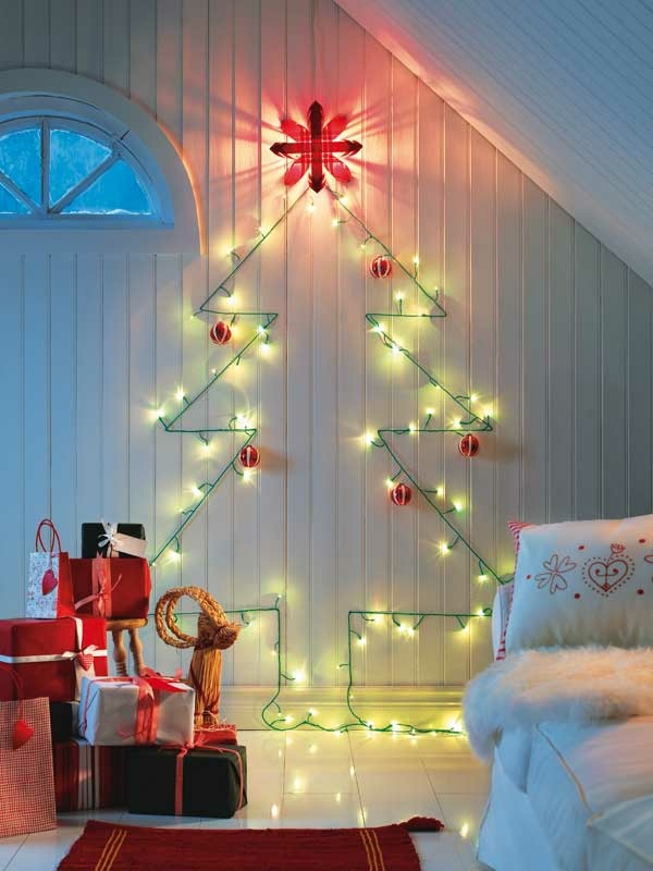 guirlandes-lumineuses-Noël-vert-boîtes-cadeaux-étoile-ruban-rouge v